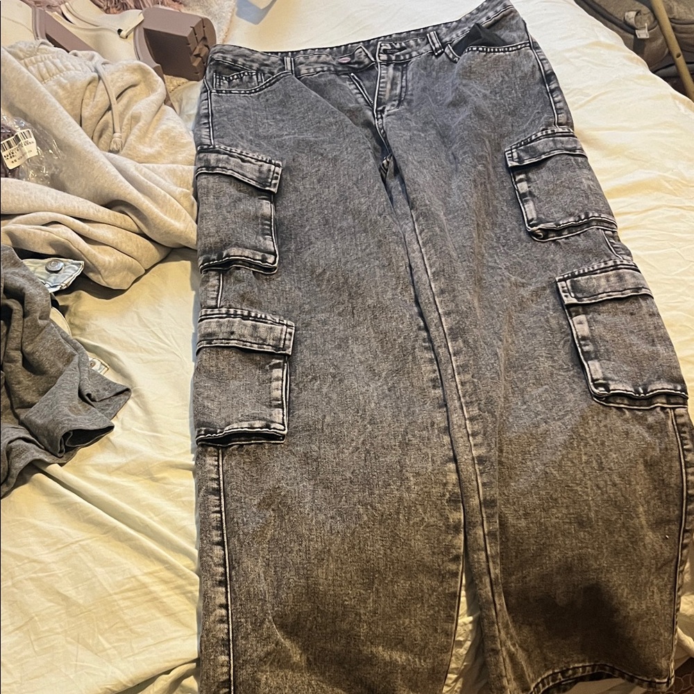 Gray Denim Cargo Jeans